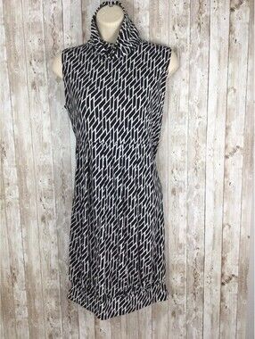 Tiana B Women's Sleeveless Black Geo Turtleneck Dress Geo Print Balloon Bottom M